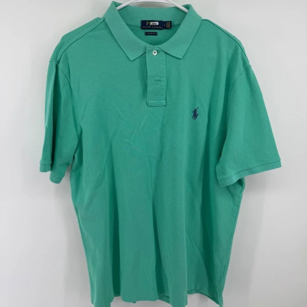Polo Ralph Lauren Mens Classic Fit Short Sleeve Pique Polo Shirt Green Large